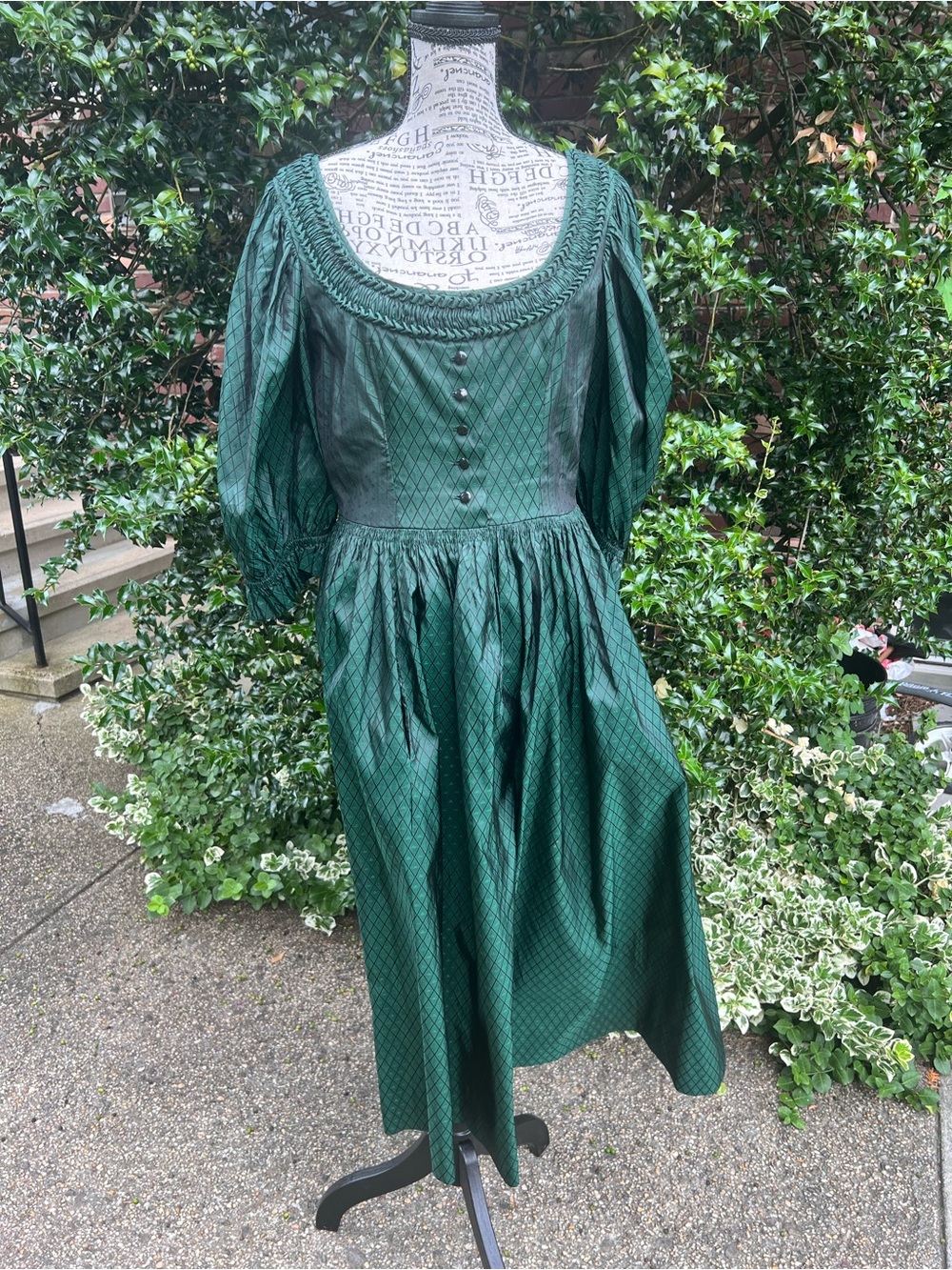 Vintage Bavarian Folk Silk Forest Green Midi Milk Maid Dress EU40, US6